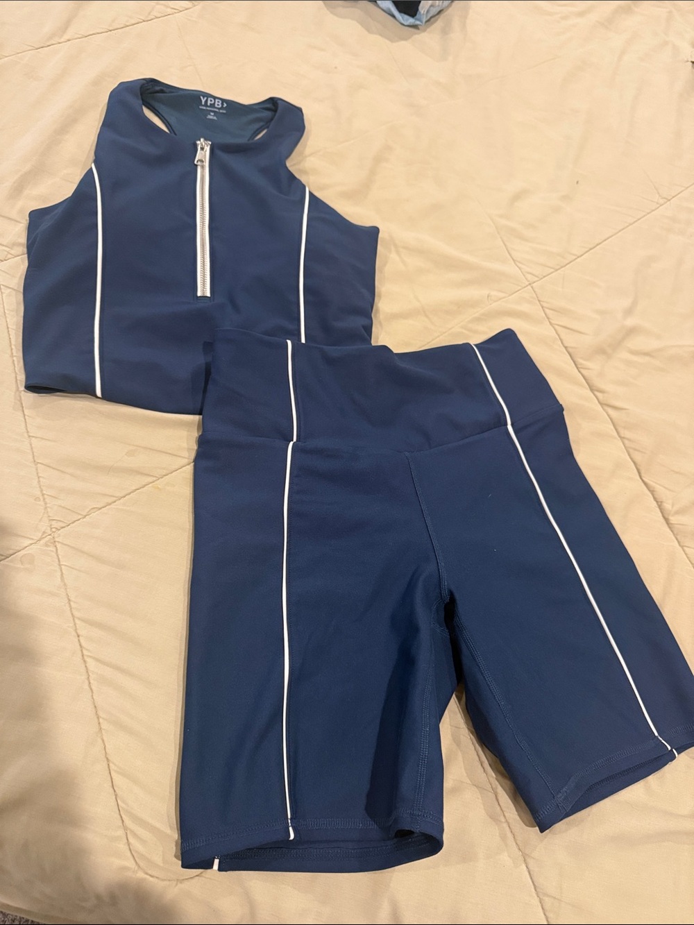Abercrombie & Fitch Navy Blue Athletic Shorts Set with White Piping